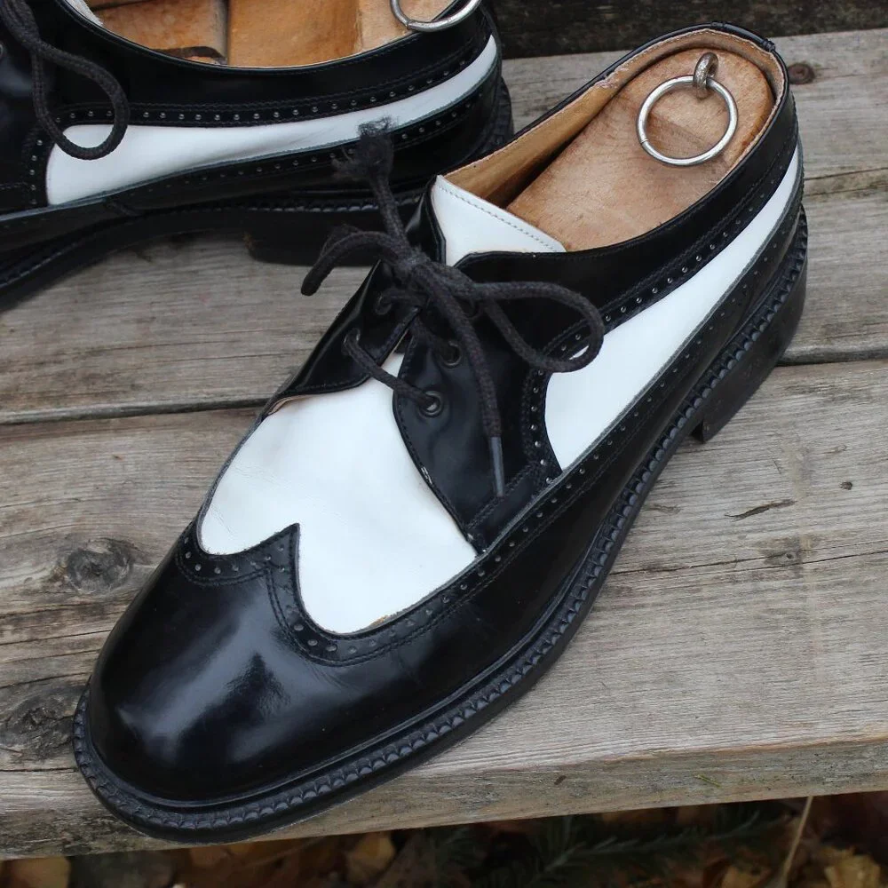 VTG Bravo Black & White Leather Spectator Wingtips, Size 42 EU, Made in Italy - Picture 4 of 12
